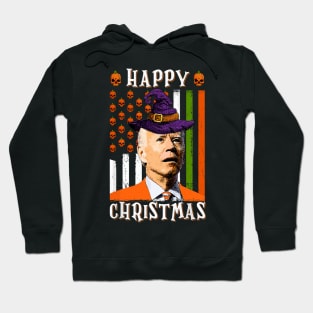 Happy Christmas Joe Biden Confused Pumpkin US Flag Halloween Hoodie